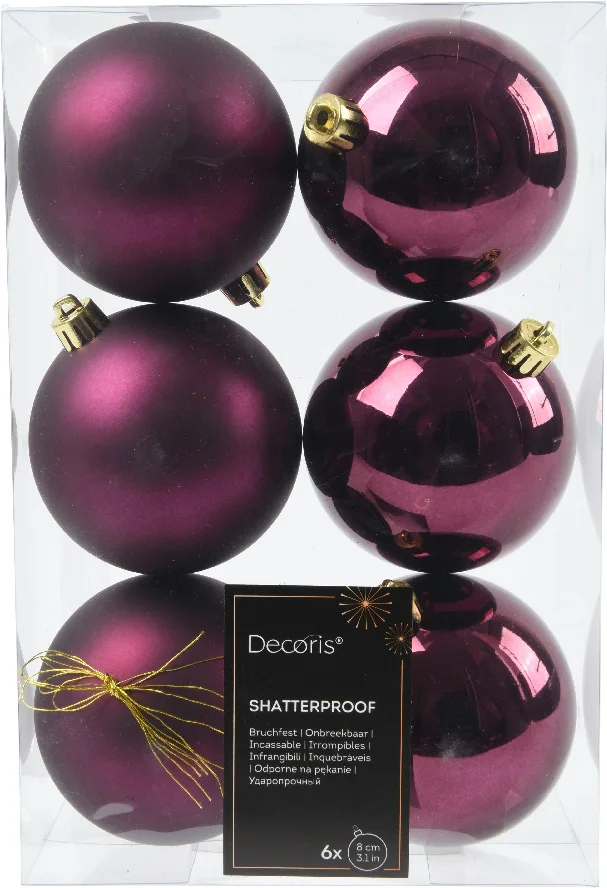 Decoris kerstbal paars D 8 cm 6 stuks