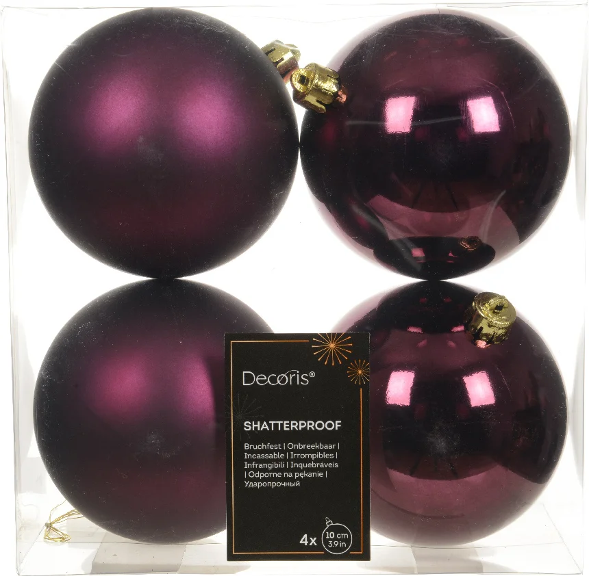 Decoris kerstbal paars D 10 cm 4 stuks