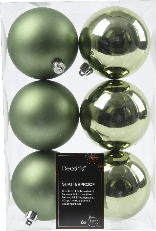 Decoris kerstbal groen D 8 cm 6 stuks