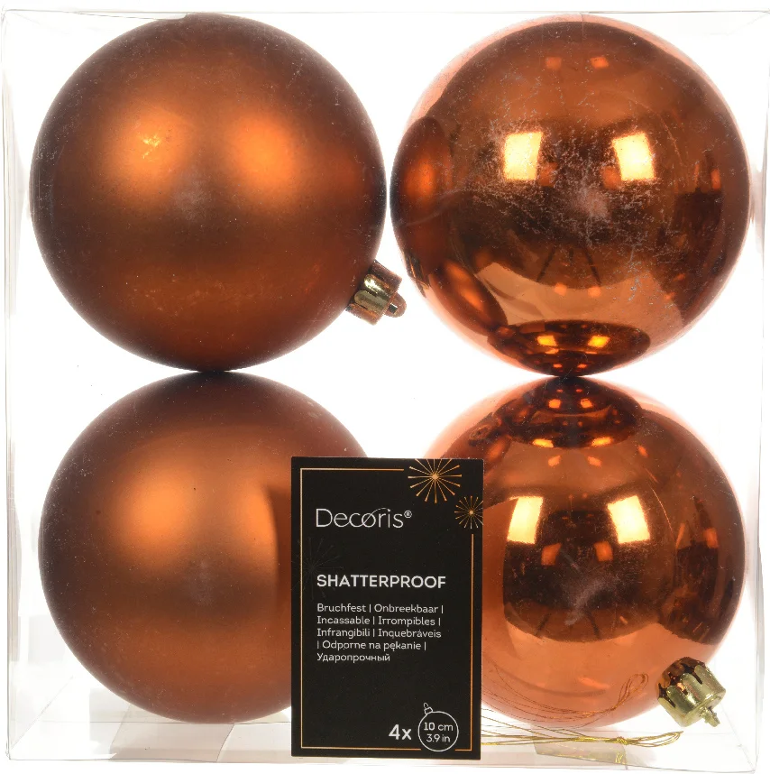 Decoris kerstbal oranje D 10 cm 4 stuks