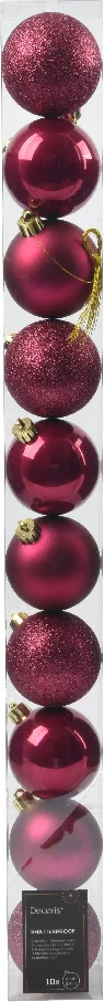 Decoris kerstbal donkerroze D 6 cm 10 stuks