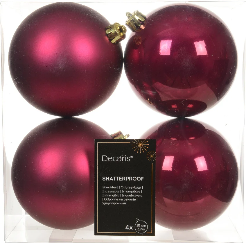 Decoris kerstbal roze D 10 cm 4 stuks