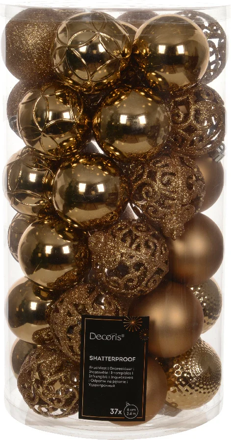 Decoris kerstbal bruin D 6 cm 37 stuks