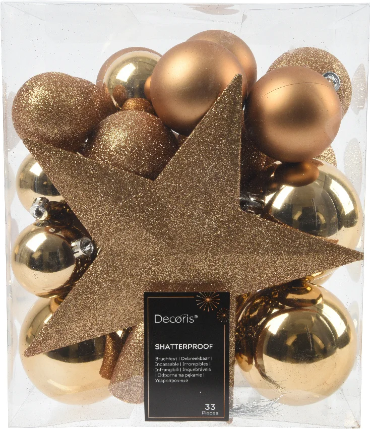 Decoris kerstbal bruin D 8 cm 33 stuks