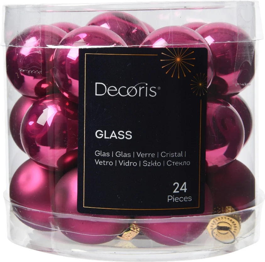 Decoris kerstbal roze D 2,5 cm 24 stuks