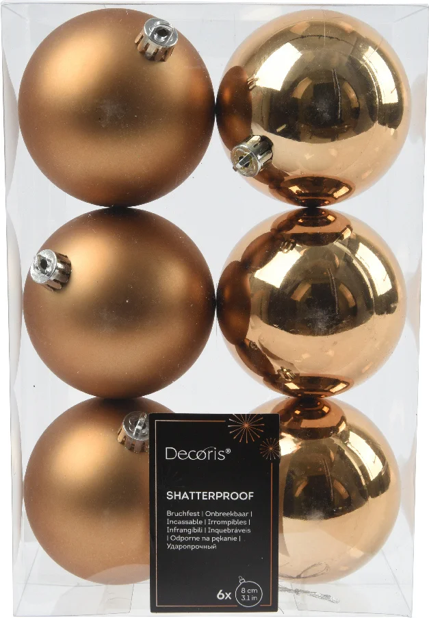 Decoris kerstbal bruin D 8 cm 6 stuks
