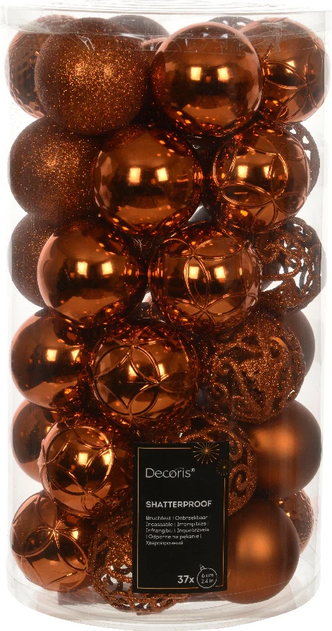 Decoris kerstbal oranje D 6 cm 37 stuks