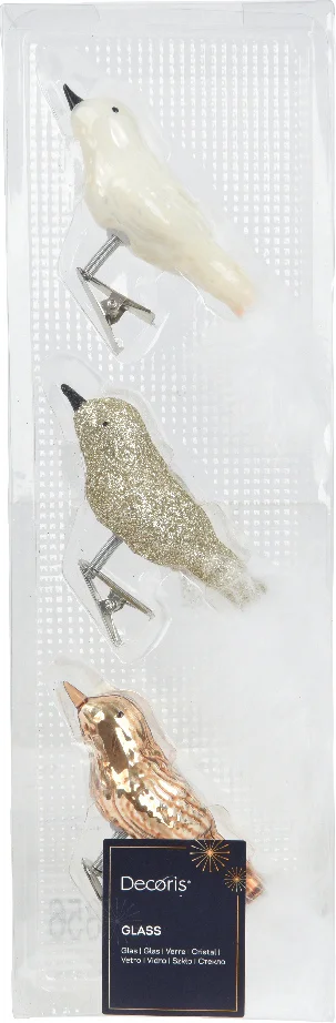 Decoris kerstclip vogel wit 3 x 8 x 3,5 cm 3 stuks
