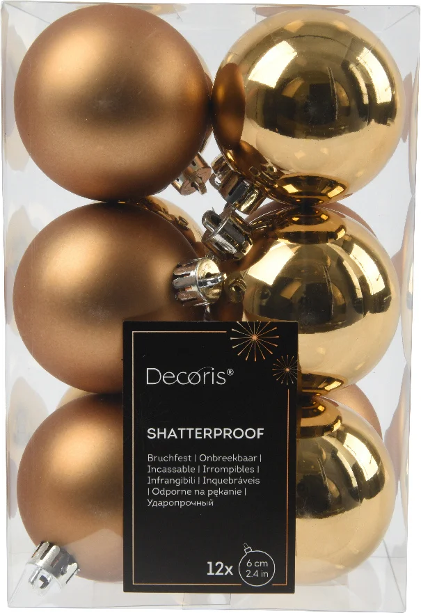 Decoris kerstbal bruin D 6 cm 12 stuks