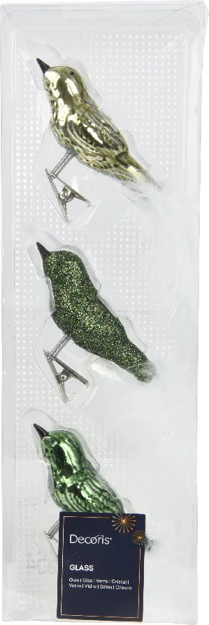 Decoris kerstclip vogel groen 3 x 8 x 3,5 cm 3 stuks