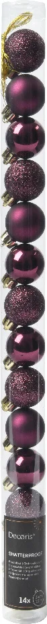 Decoris kerstbal paars D 3 cm 14 stuks