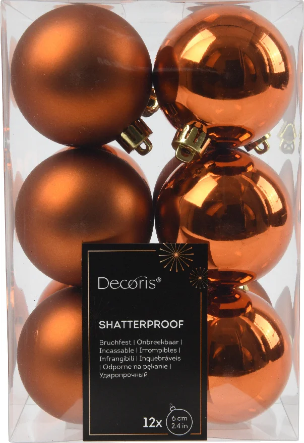 Decoris kerstbal oranje D 6 cm 12 stuks