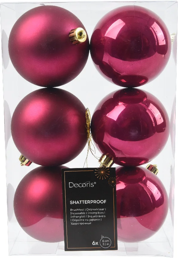 Decoris kerstbal roze D 8 cm 6 stuks