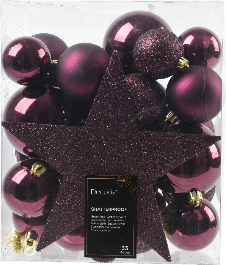 Decoris kerstbal paars D 8 cm 33 stuks