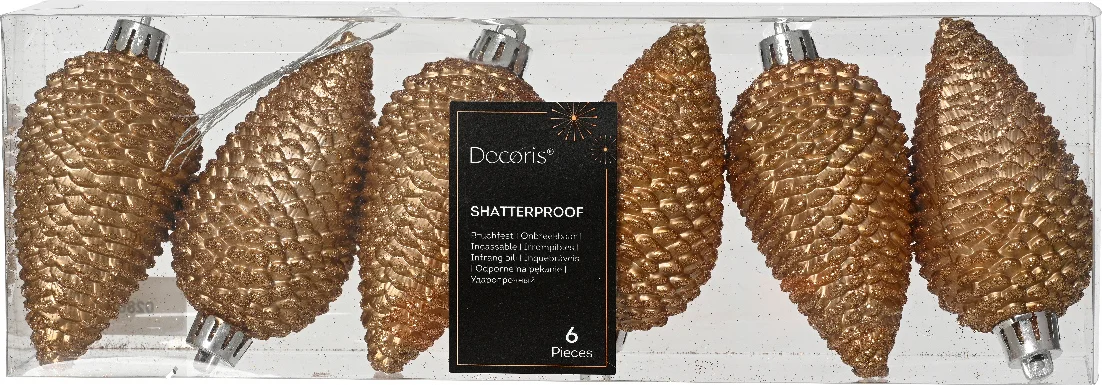 Decoris kerst ornament Manny dennenappel bruin 4,5 x 4,5 x 8 cm 6 stuks