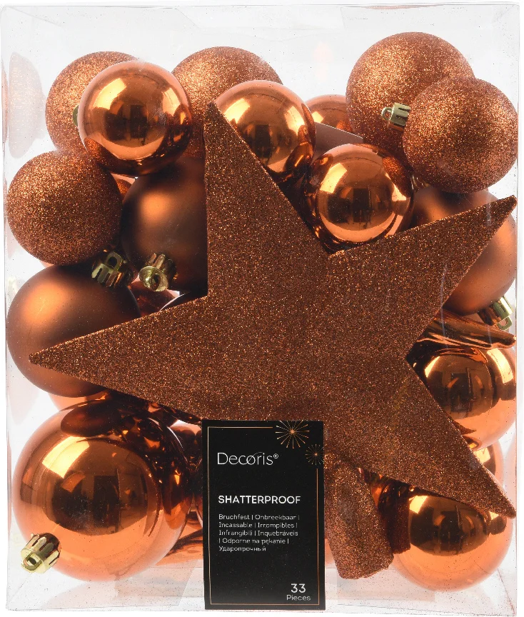 Decoris kerstbal oranje D 8 cm 33 stuks