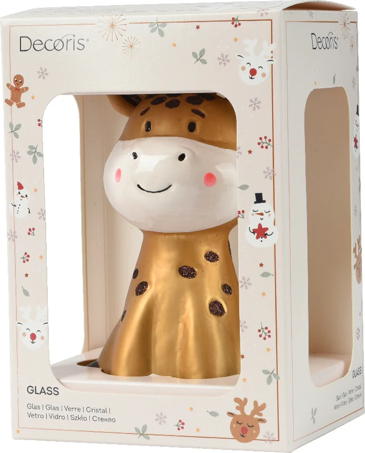 Decoris kerst ornament giraffe bruin 5,7 x 7,5 x 12,5 cm