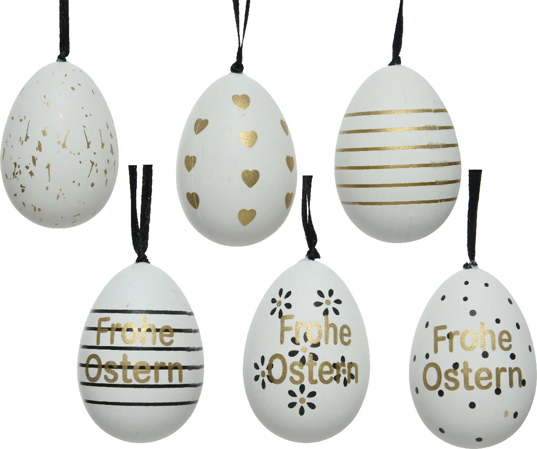 Decoris paashanger wit met opdruk D 4 H 6 cm 6 stuks