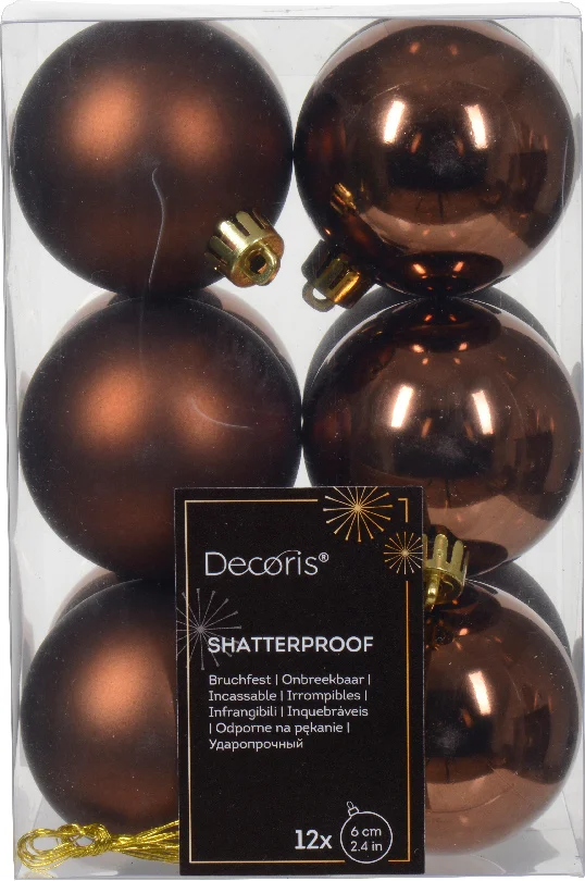 Decoris kerstbal Marilene espresso D 6 H 6 cm 12 stuks