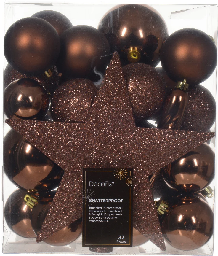 Decoris kerstboomdecoratie Marilene espresso D 8 H 8 cm 33-delig