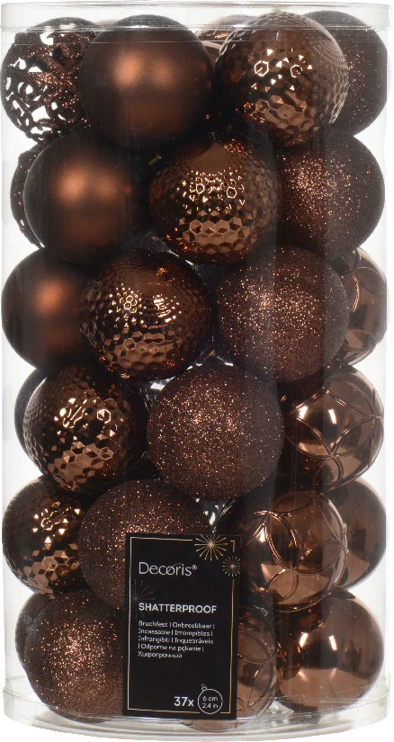 Decoris kerstbal Marilene espresso D 6 H 6 cm 37 stuks