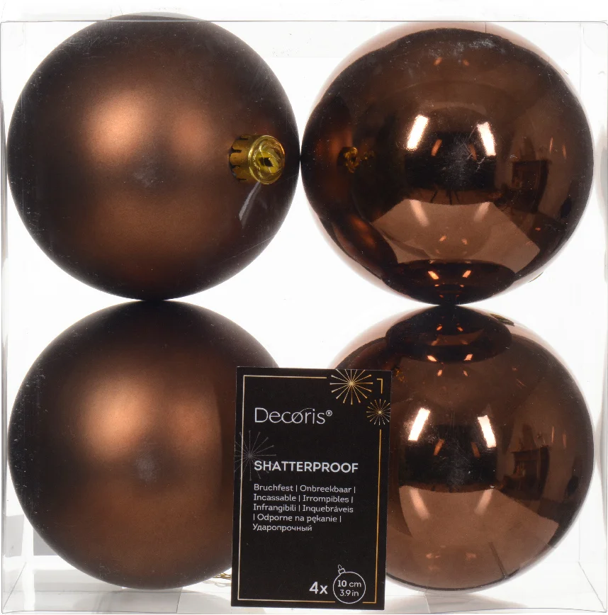 Decoris kerstbal Marilene espresso D 10 H 10 cm 4 stuks