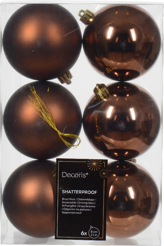 Decoris kerstbal Marilene espresso D 8 H 8 cm 6 stuks