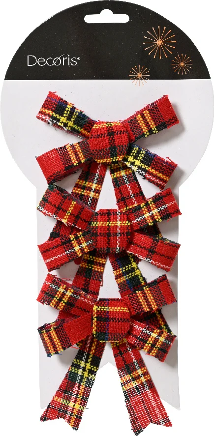 Decoris kerststrik rood 9 x 10 cm 3 stuks