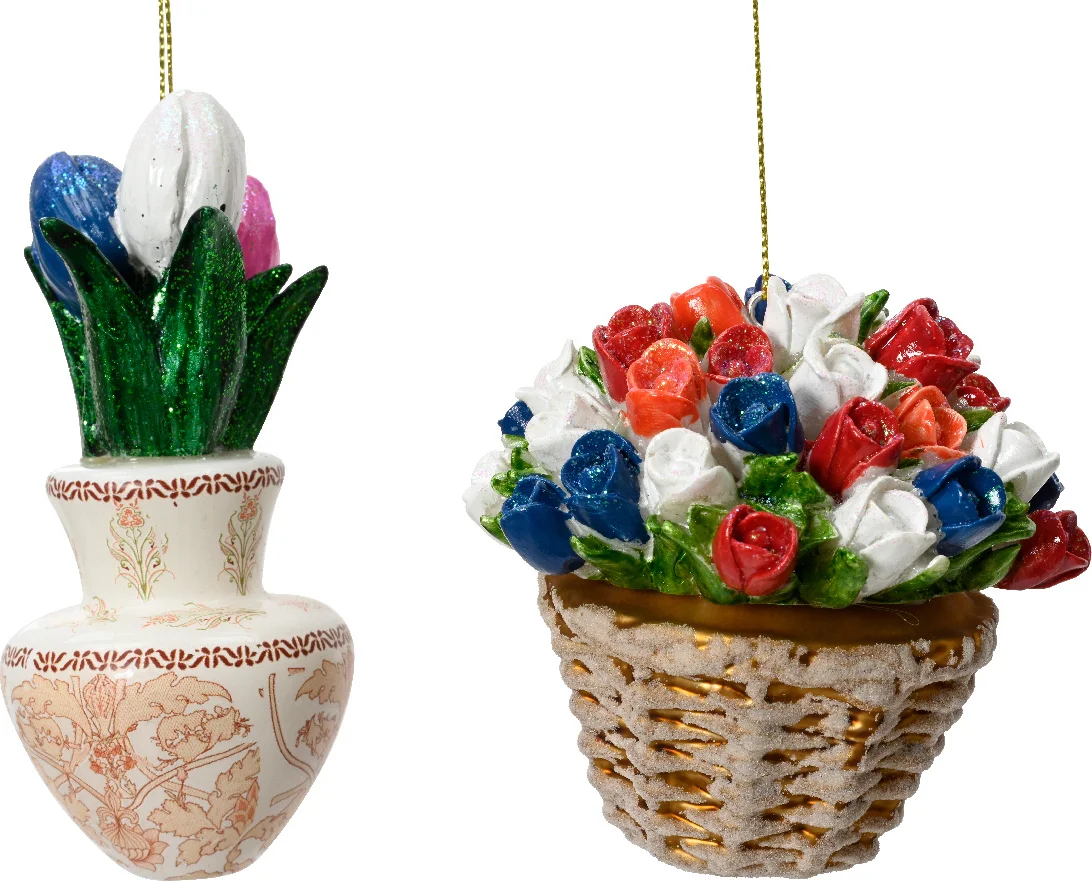 Decoris kerstornament Carl tulpen 8 x 8 x 10 cm 2 stuks