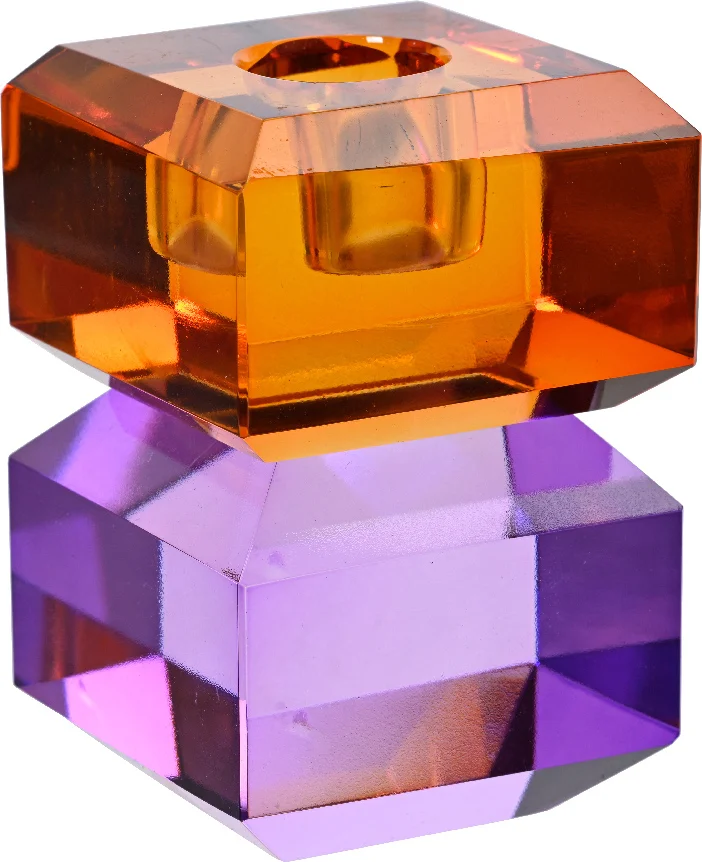 Decoris kandelaar Chrys oranje / paars 6 x 6 x 9 cm