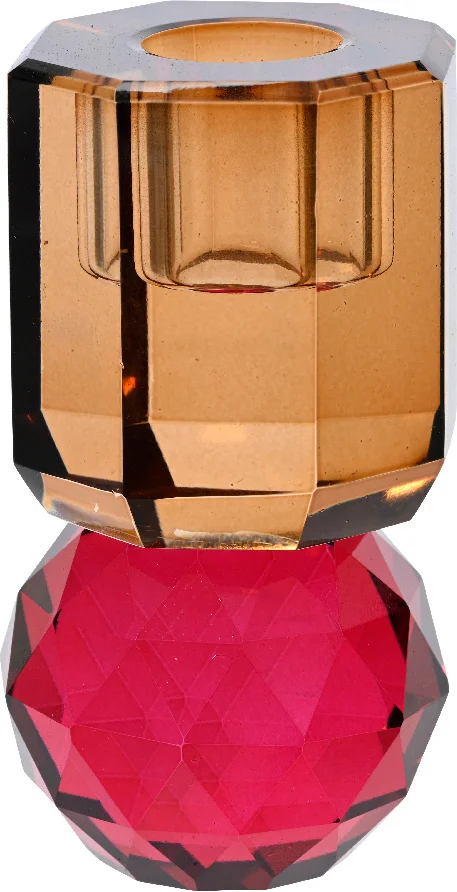 Decoris kandelaar Chrys bruin / rood 5 x 5 x 9 cm