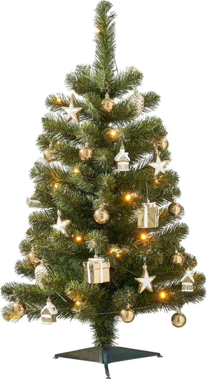 Black Box kunstkerstboom Joy versiering goud met 30 lampjes warm wit D 50 H 90 cm
