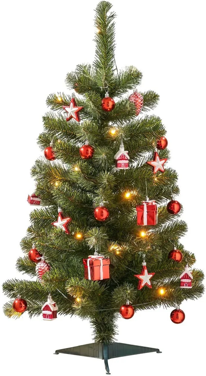 Black Box kunstkerstboom Joy versiering rood met 30 lampjes warm wit D 50 H 90 cm