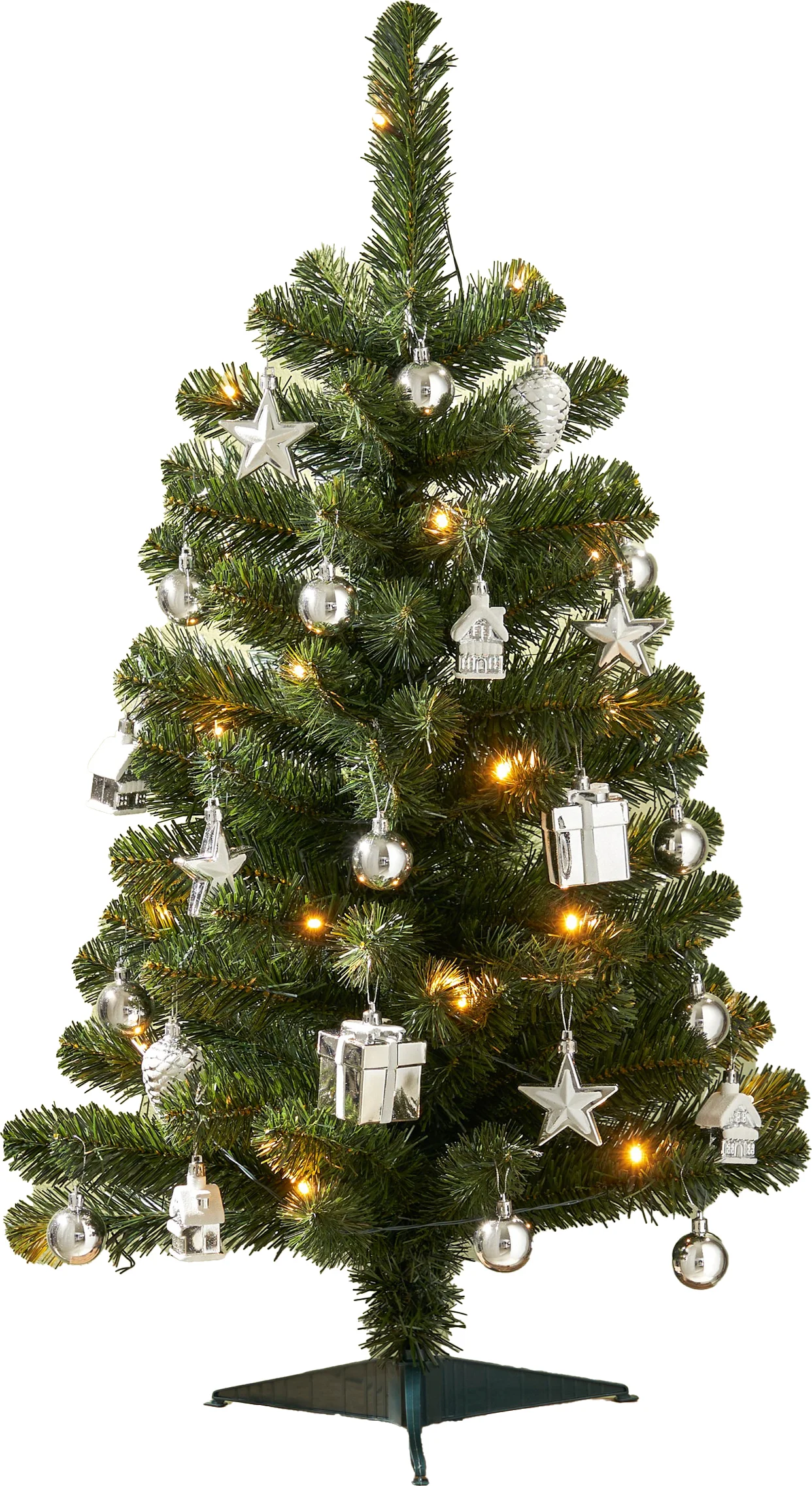 Black Box kunstkerstboom Joy versiering zilver met 30 lampjes warm wit D 50 H 90 cm