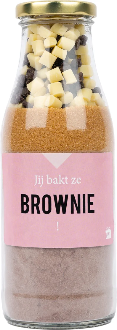 Browniemix in fles 'jij bakt ze brownie'
