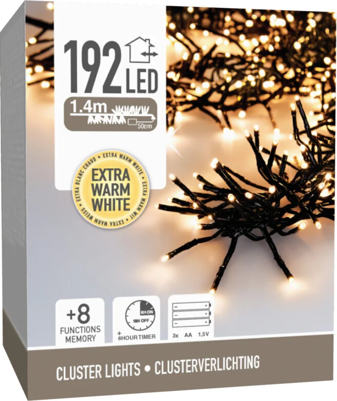 Clusterverlichting met 192 lampjes warm wit 1,4 m