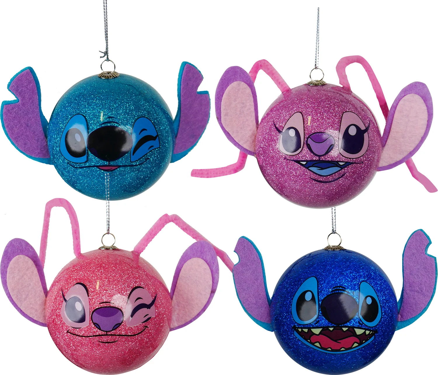 Disney kerstbal Stitch gezicht multi D 7,5 cm 4 stuks