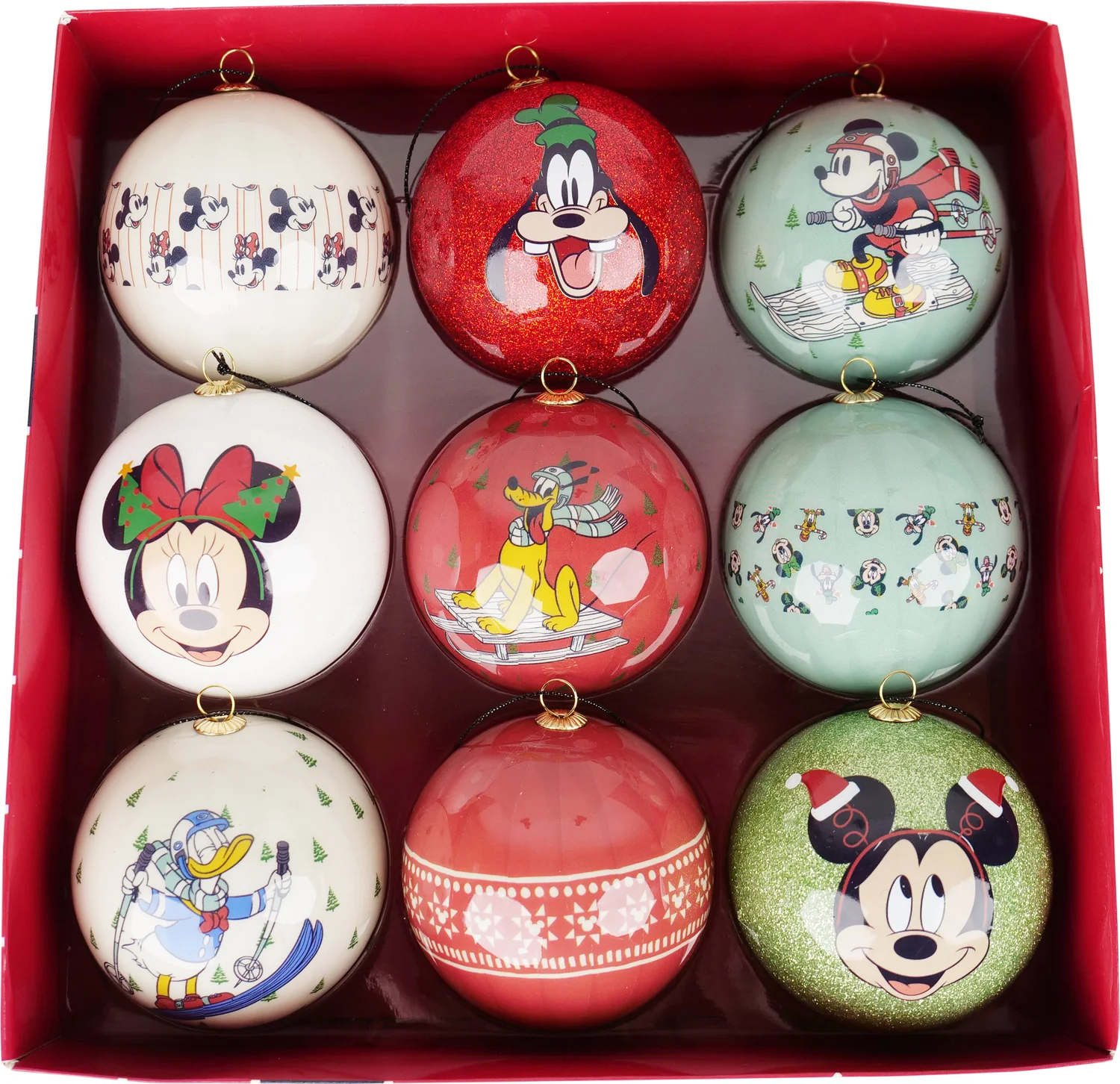 Disney kerstbal set Mickey en vrienden wit / rood / groen D 7,5 cm 9 stuks