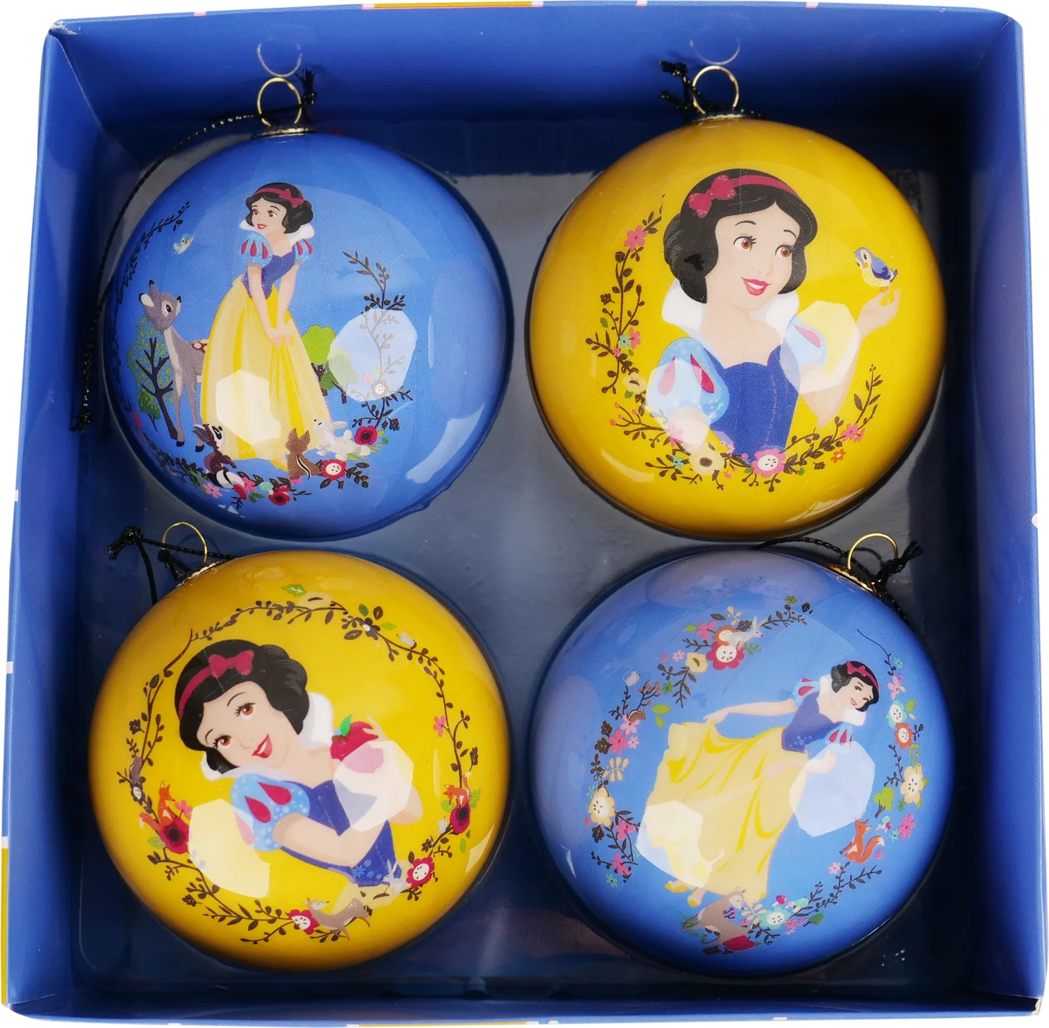 Disney kerstbal set Sneeuwwitje blauw / geel D 7,5 cm 4 stuks