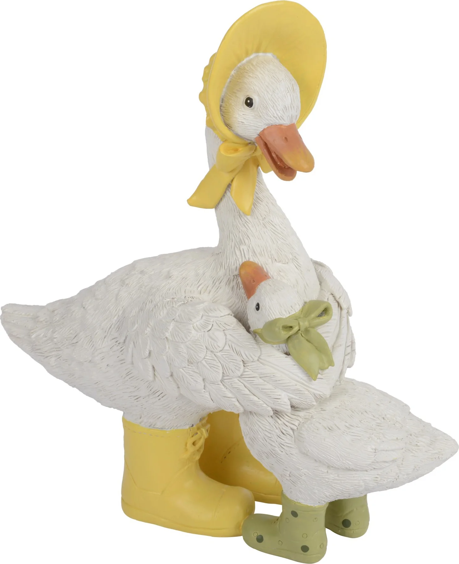 Decoris tuinbeeld gans met kuiken wit 8,5 x 19 x 20,5 cm