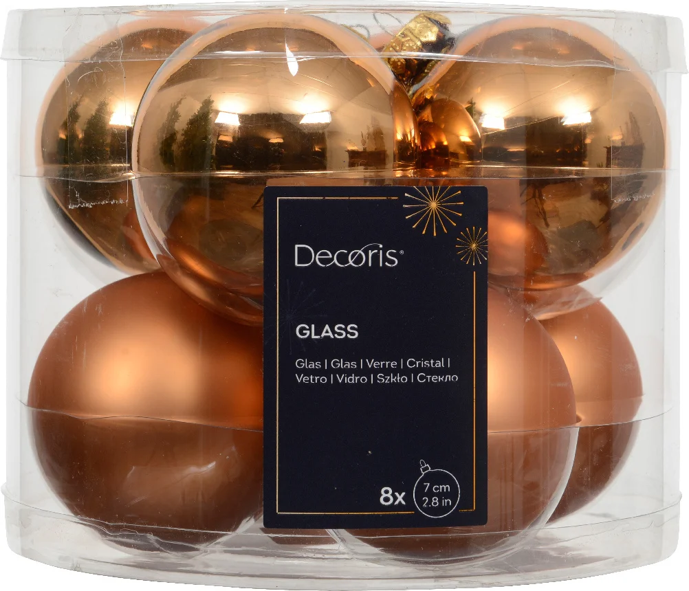 Decoris kerstbal brandy D 7 cm 8 stuks