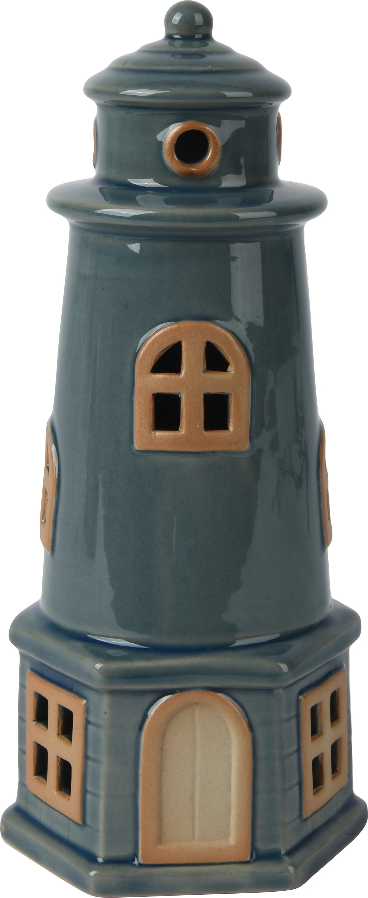 Decoris tuinbeeld Logan vuurtoren blauw D 8,6 H 22 cm