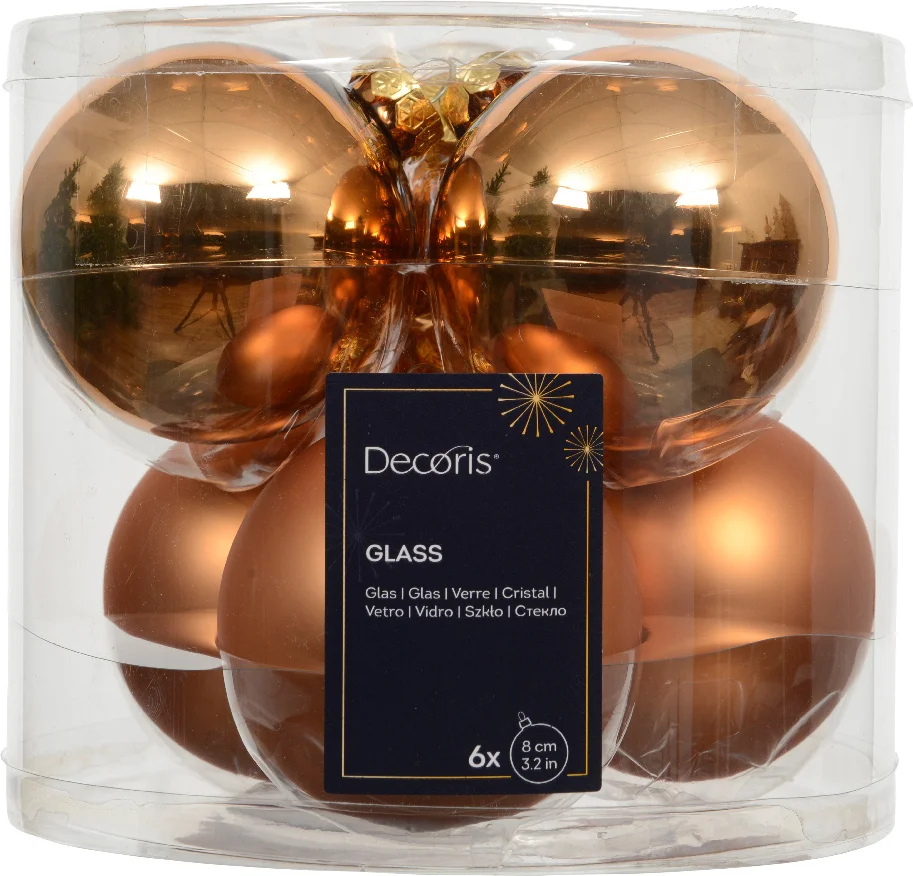 Decoris kerstbal brandy D 8 cm 6 stuks