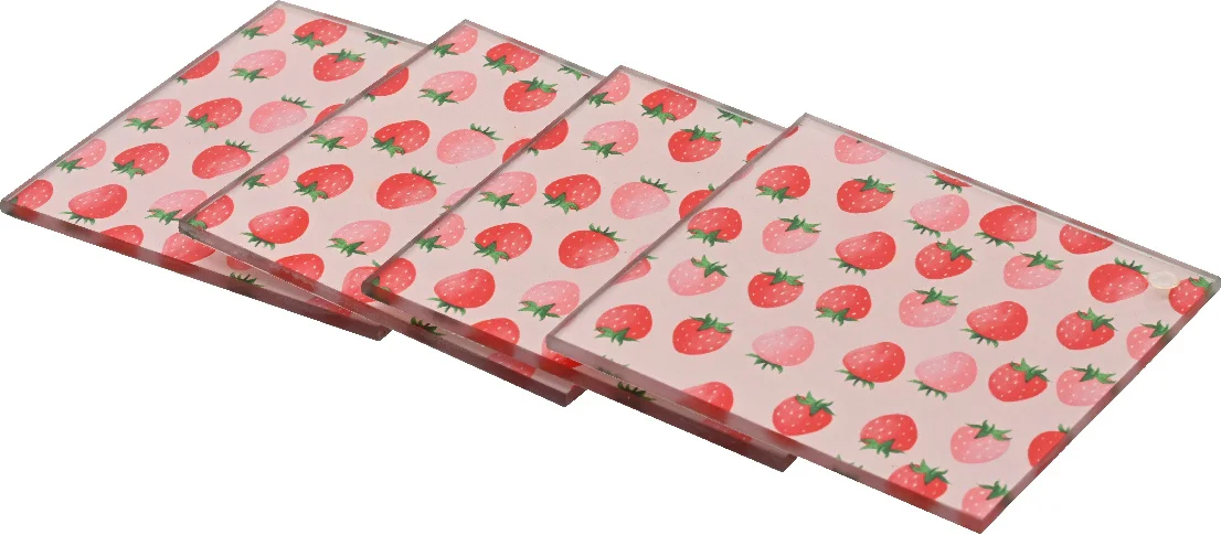 Decoris onderzetter Aardbei roze 9 x 9 cm 4 stuks