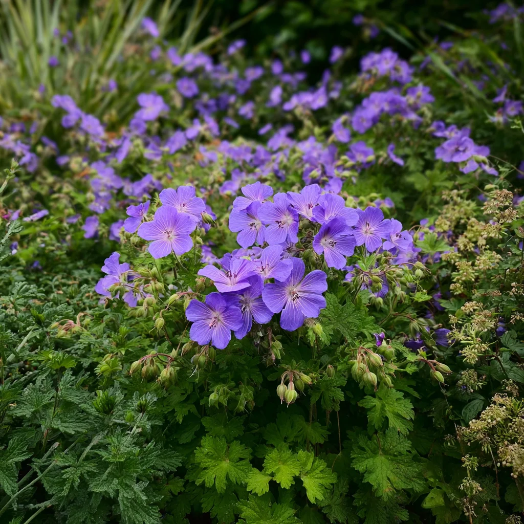10 x  Biologische Beemdooievaarsbek (Geranium pratense) D 11 H 15 cm