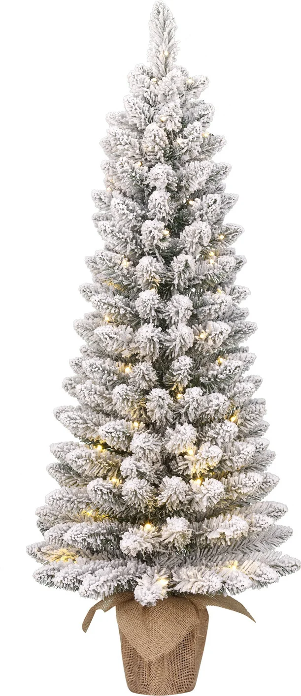 Black Box kunstkerstboom Gerlos besneeuwd op jute voet met 30 lampjes warm wit D 36 H 75 cm