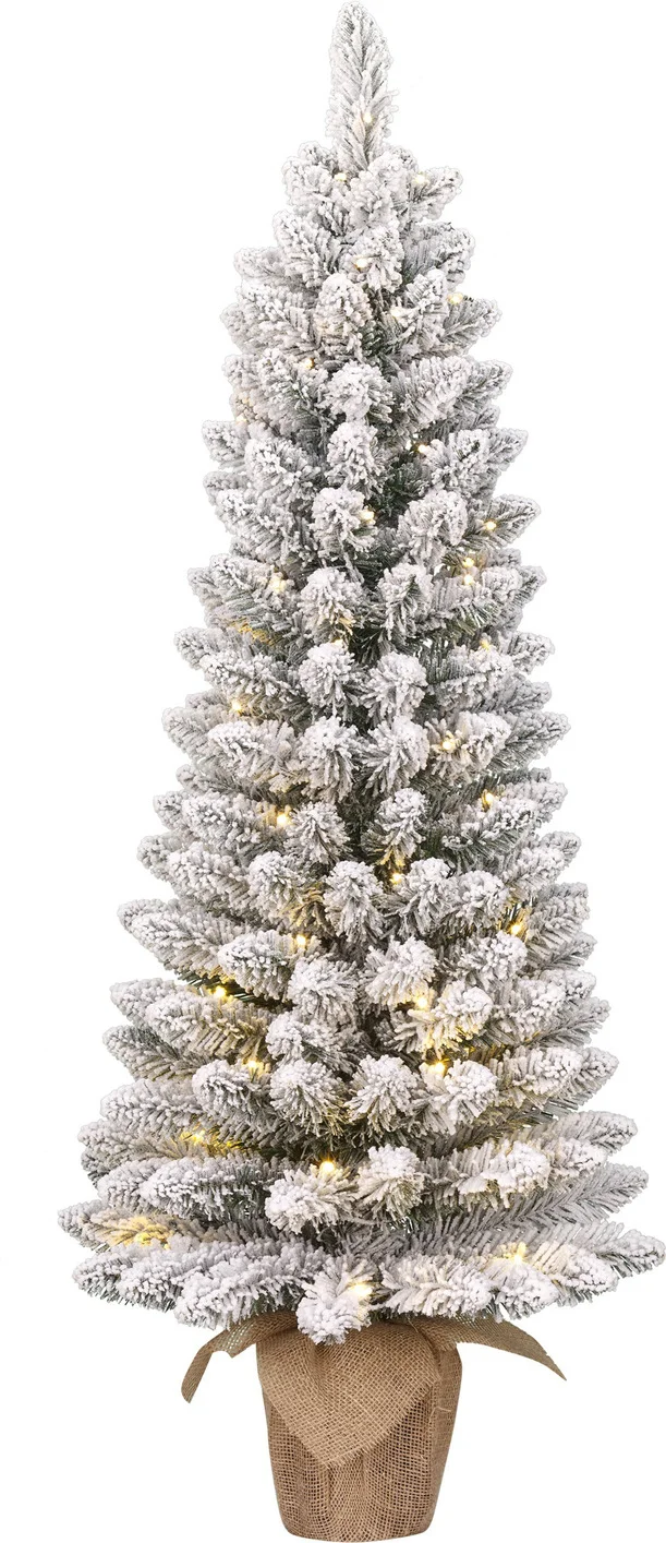 Black Box kunstkerstboom Gerlos besneeuwd op jute voet met 60 lampjes warm wit D 51 H 120 cm