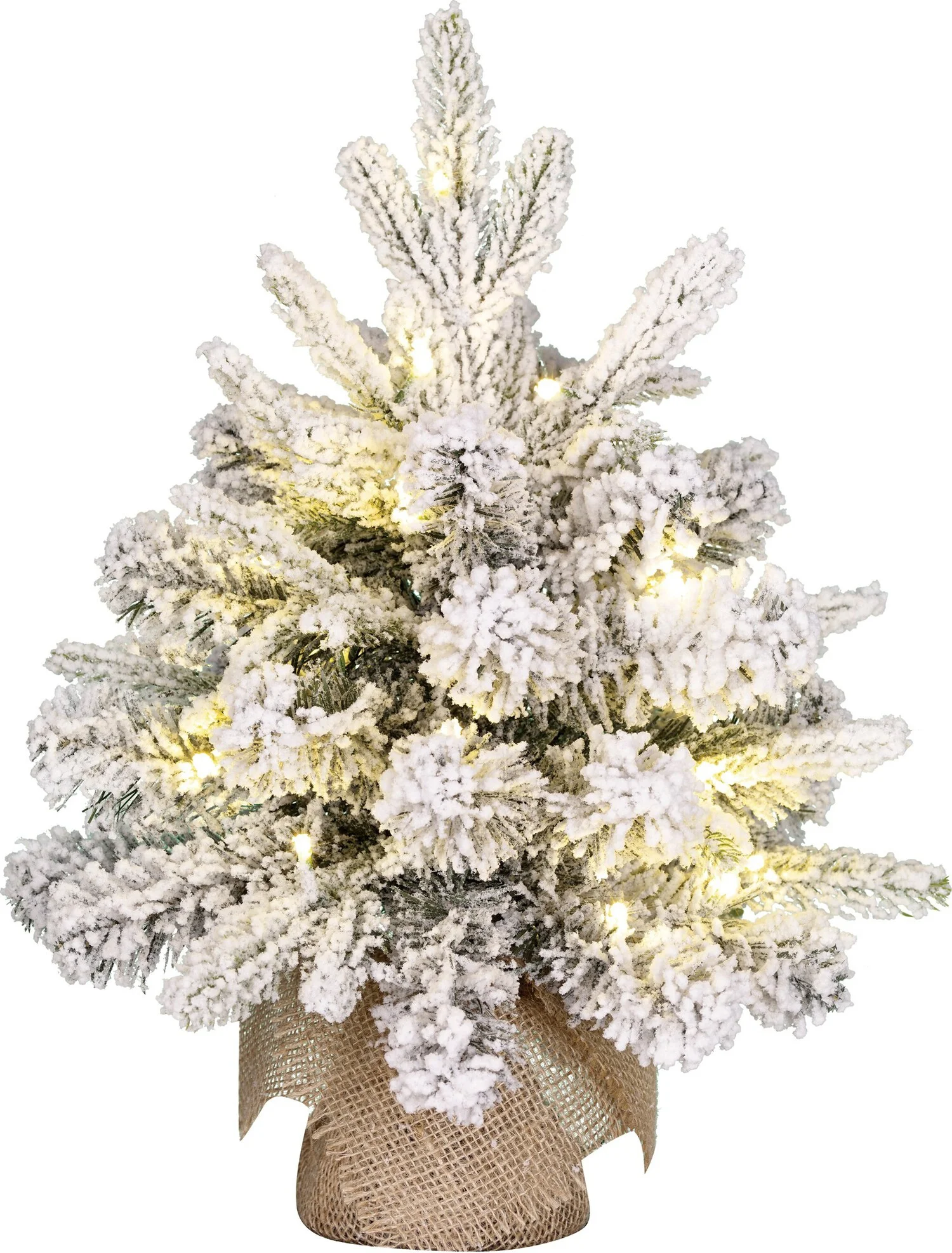 Black Box mini kunstkerstboom Grimshaw besneeuwd op jute voet met 20 lampjes warm wit D 40 H 45 cm