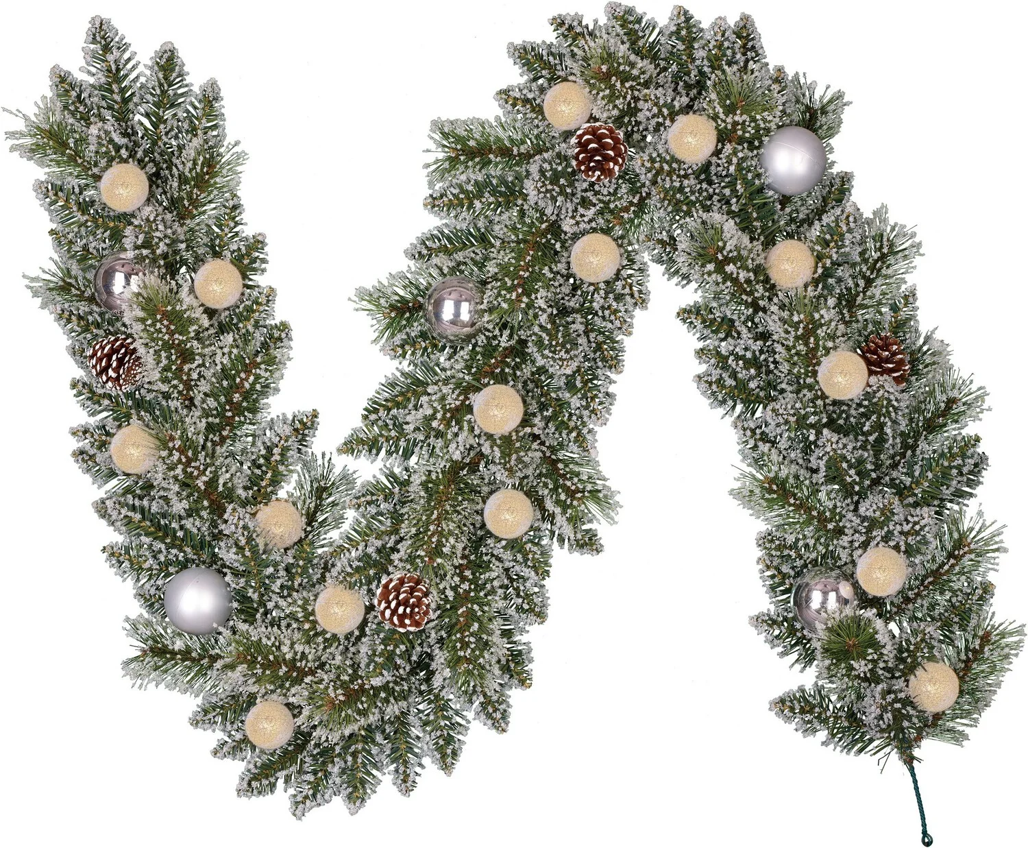 Black Box Trees guirlande Kaprun besneeuwd kerstballen zilver met 15 lampjes warm wit 180 cm