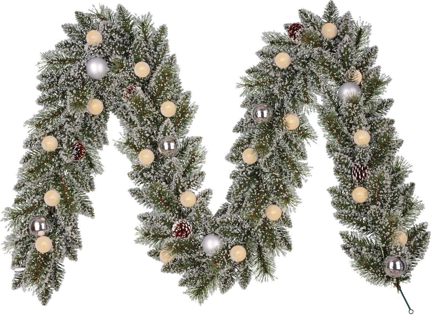 Black Box Trees guirlande Kaprun besneeuwd kerstballen zilver met 20 lampjes warm wit 270 cm